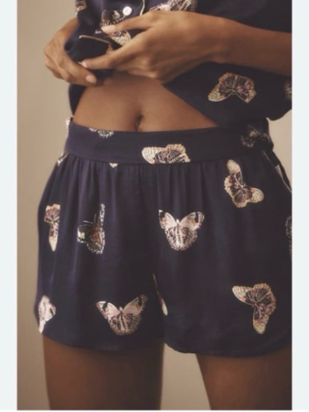 NWT Anthropologie Navy Butterfly Print Lounge Shorts size large